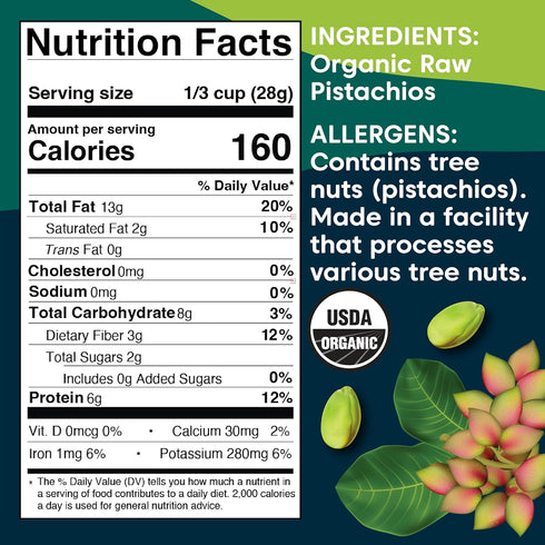 (6 170g) Wilderness Poets, Organic, Whole, Raw Pistachios - Grown in California, Fresh, Bright Green, Unsalted