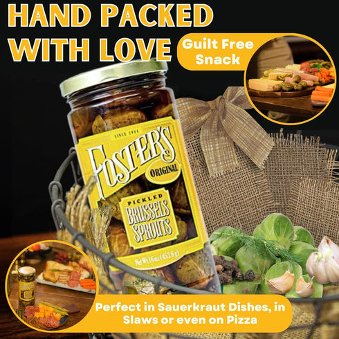 16oz, 2 Pack, 40 Foster's Pickled Brussel Sprouts in a Jar, Original, Traditional Pickled Vegetables Recipe for over