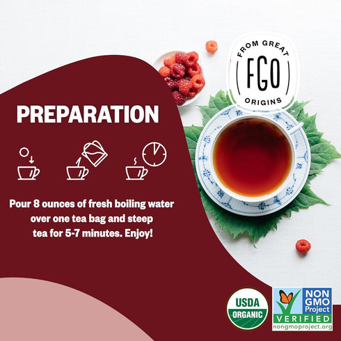 FGO Organic Red Raspberry Leaf Tea Bags - 100 Eco-Conscious, Caffeine Free, Resealable Bag