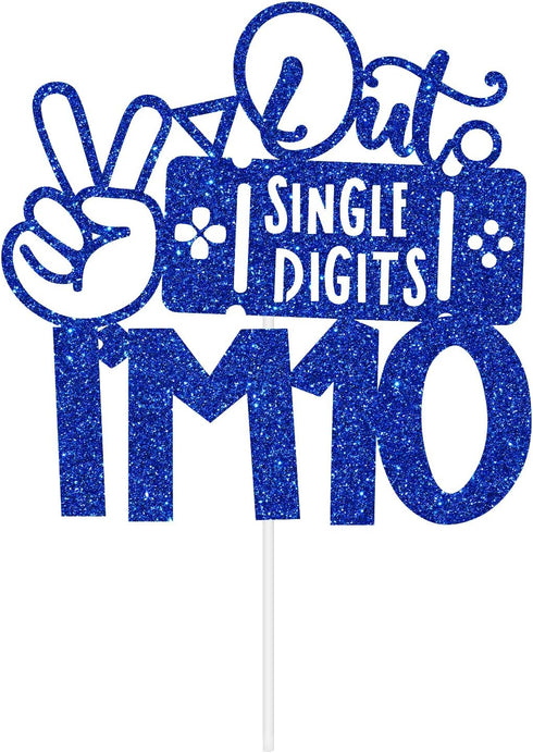 Gaming Happy 10th Birthday Cake Topper, Level 10 Unlocked, Peace Out Single Digits I'm 10, Double Digits Ten, Glittery Video Game Themed 10th Birthday Party Decorations (Blue)