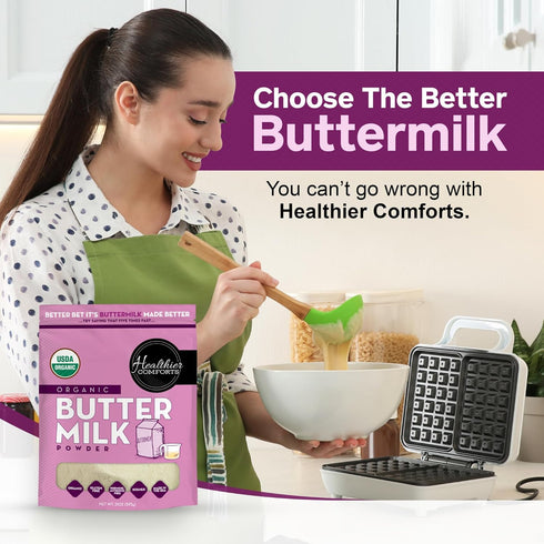 21oz Healthier Comforts Organic Buttermilk Powder | USDA Certified, Kosher, Gluten Free, Non-GMO | Baking Supplies