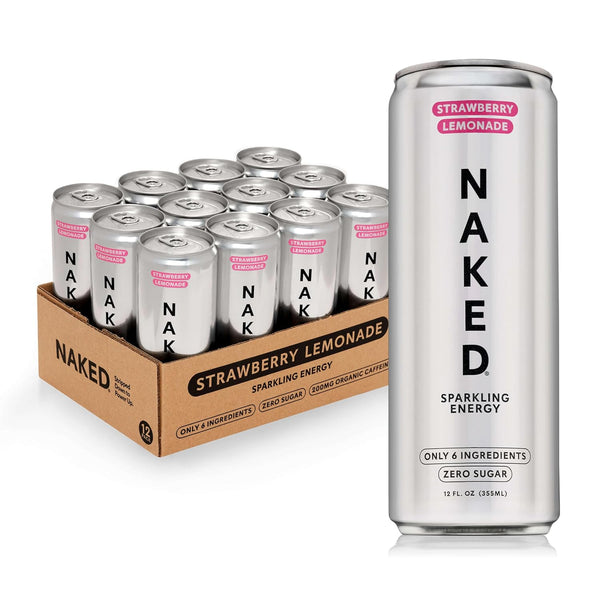 Naked Sparkling Energy Drink - Strawberry Lemonade, Organic Caffeine, Organic Lemon Juice,