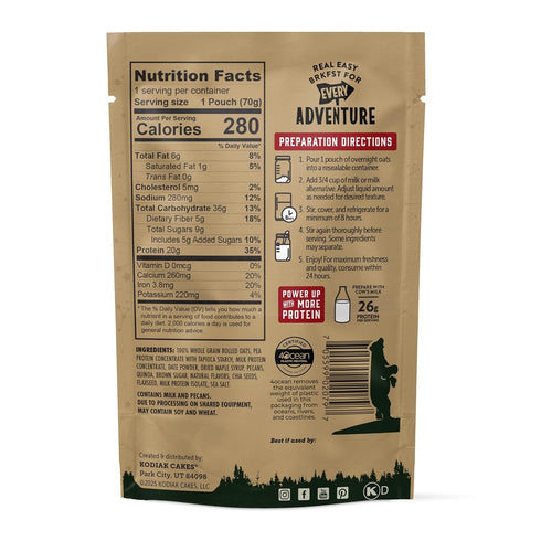 20g (Pack 9 Kodiak Cakes Maple Pecan - Overnight Oats with Protein, High Fiber Breakfast of Pouches)