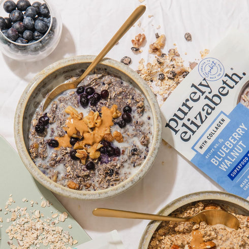 by purely elizabeth. 8 Oz (Pack 6) purely elizabeth Collagen Protein Oats, Blueberry Walnut, Gluten Free