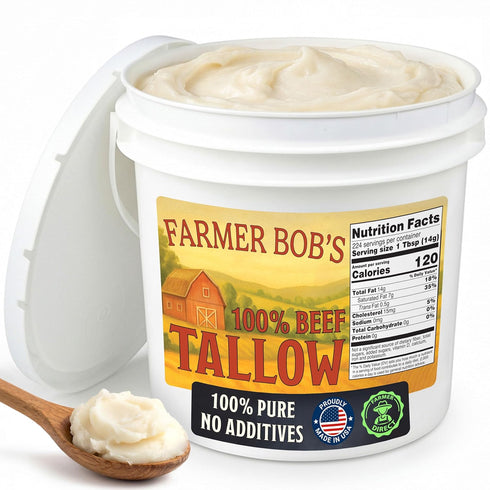 Farmer Bob's Beef Tallow for Cooking 7lb Bucket 100% Pure Rendered Beef