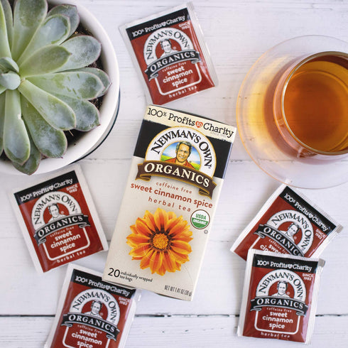 20 (Pack 6) Newman's Own Organics Sweet Cinnamon Spice Herbal Tea, USDA Certified Organic and Kosher, Invigorating