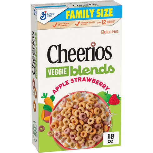Cheerios Veggie Blends Breakfast Cereal, Apple Strawberry, Made with Fruits and Veggies,