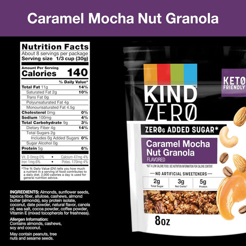 Pack, 5g 8oz, 2 Count KIND Zero Added Sugar Granola Variety Gluten Free, Low Sugar, Keto Snacks, Apple Cinnamon Nut