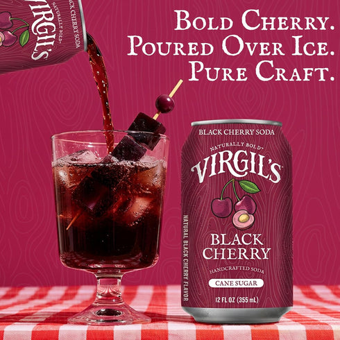 Pack 24 (12 oz Virgil's Naturally Bold Handcrafted Black Cherry Soda, of fl Can each) - Bold Creamy Flavor with Mellow