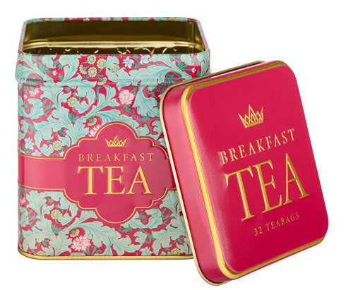 32 New English Teas Victorian Garden Tea Tin with English Breakfast Teabags Tapestry Inspired Tin with Decorative Pink