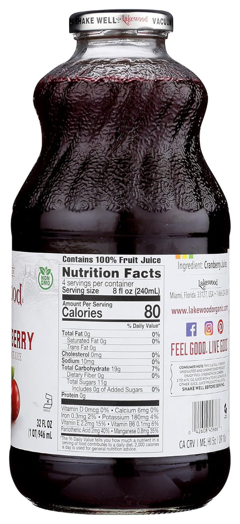 32 oz Lakewood, Pure Cranberry Juice
