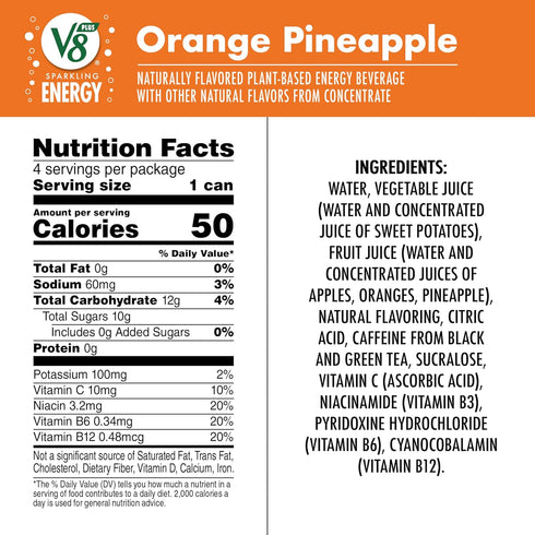 V8 +ENERGY 11.5 oz (24 Pack) Sparkling Orange Pineapple Juice Energy Drink, fl Can
