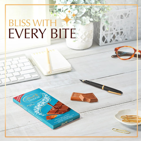 3.5 oz. (12 Pack) Lindt LINDOR Salted Caramel Milk Chocolate Truffle Bar, Easter Chocolate Candy Bar with Smooth