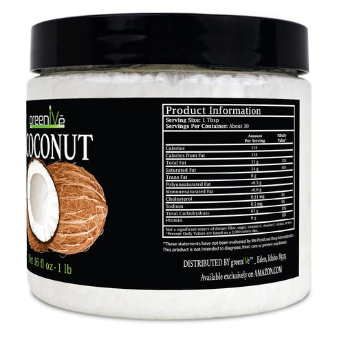 100% (16 GreenIVe - Pure Virgin Raw Coconut Oil - Organic - Pure - Virgin - Exclusively on Amazon Ounce)