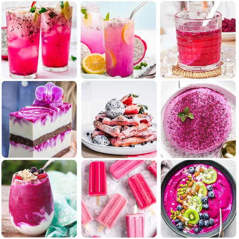 JLecker 3.52oz/100g, Freeze Dried Dragon Fruit Cubes for Drinks Dehydrated Dragonfruit (Pitaya) Chunks for Smoothies