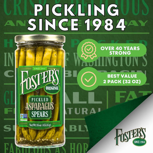 16oz, 2 Pack, 40 Foster's Pickled Asparagus Spears in a Jar, Original, Traditional Pickled Vegetables Recipe for over