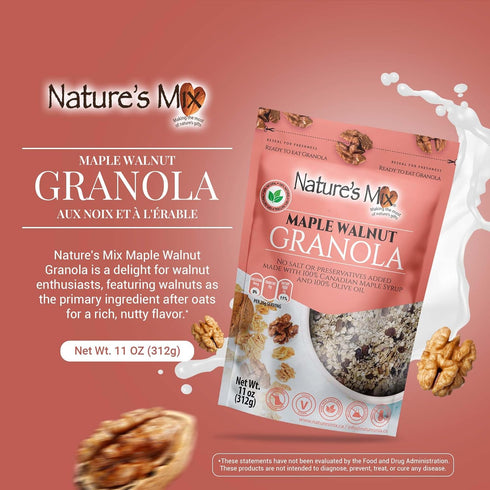 Nature's Mix - Maple Walnut Granola - Walnuts, Raisins and Currants - Sweetened with Maple Syrup - No Sugar, Salt