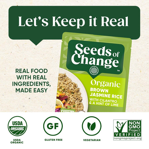 8.5 OZ SEEDS OF CHANGE Organic Brown Jasmine Rice with Cilantro Lime, Organic Food, Pouch