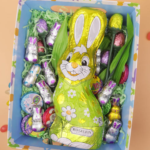 3.5 Hollow Chocolate Easter Bunny, Wrapped Figure with Festive Foil, Spring Basket Stuffer, Holiday Party Favor