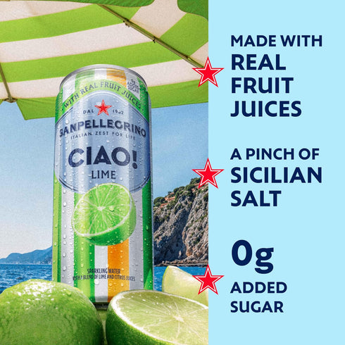 0g 24-Pack Sanpellegrino CIAO! Lime Sparkling Water, Low-Cal, Added Sugar