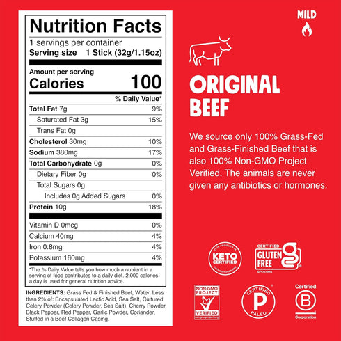 Pack, 10 (5) (5) CHOMPS Grass Fed Beef Jerky Sticks, Variety Sticks: Original Beef, Jalapeno Beef