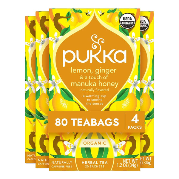 Pukka Organic Lemon, Ginger & Manuka Honey Herbal Tea, Immune Boosting Organic