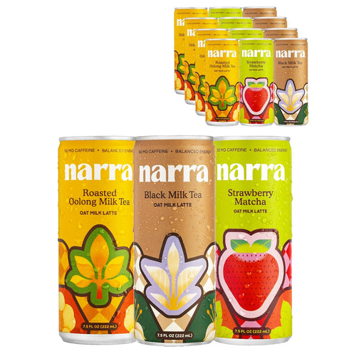 Narra Oat Milk Tea Latte Variety Pack (12 Pack) Black Tea, Roasted