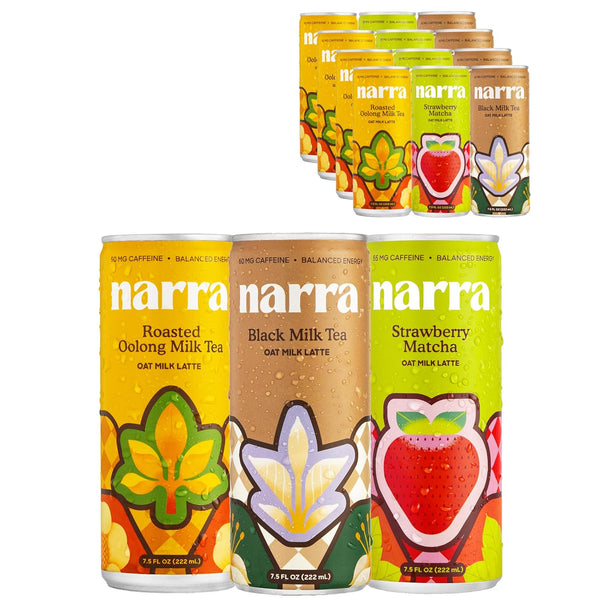Narra Oat Milk Tea Latte Variety Pack (12 Pack) Black Tea, Roasted