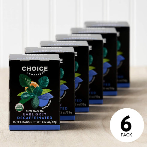 (6 Pack) 96 Choice Organics - Organic Decaffeinated Earl Grey Tea - With Bergamot - Fair Trade - Compostable - Organic