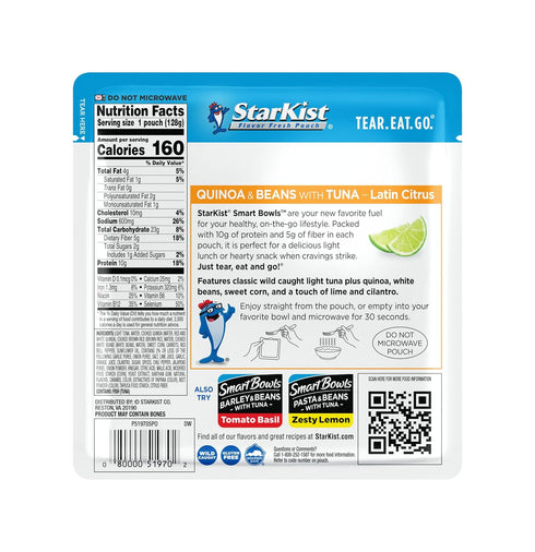 4.5 oz (Pack 12) StarKist Smart Bowls Latin Citrus, Pouch of Features Quinoa & Beans with Wild Caught Tuna
