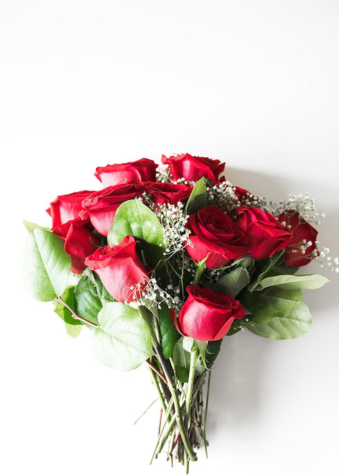 Dozen Stemmed From You Flowers - One Long Red Roses with Glass Vase | Fresh Flower Bouquets for Mother's Day, Birthday