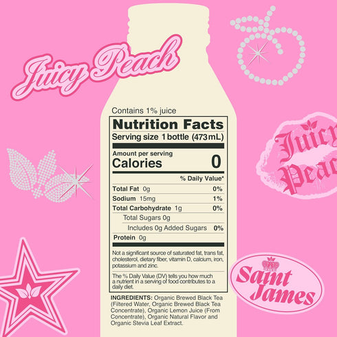 12 Pack (16 oz Saint James Iced Tea x Juicy Couture Limited Edition - Organic Black Tea - Non-GMO, Gluten Free, Zero