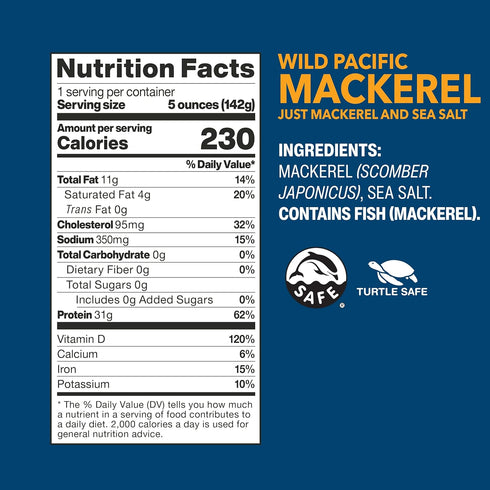 5 oz, (Pack 12) Wild Planet Wild Pacific Mackerel Fillets (SABA), Skin-On & Boneless, Delicious & Sustainable, Tinned