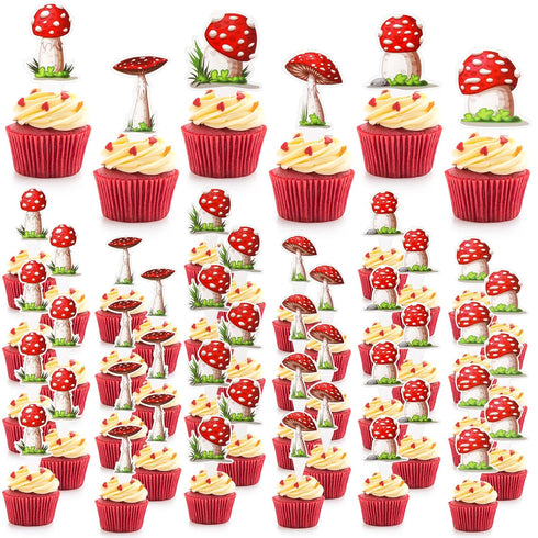 Didaey 48 Pieces Mushroom Cupcake Toppers for Mushroom Birthday Party Decorations Supplies