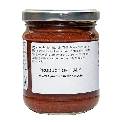 4 6.3 oz Aperitivo Siciliano - Traditional Sicilian Pesto with Black Olives and Capers - Perfect for Pasta, Vegetables