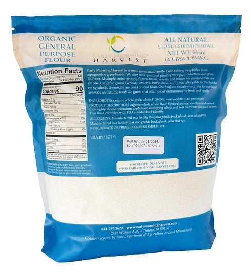 Early Morning Harvest Organic General Purpose Flour - Made from Non-GMO Whole Wheat - Stone Ground All Purpose Flour