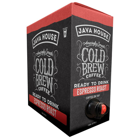 100% 1 (16 Java House Cold Brew Coffee on Tap Premium Arabica Dark Roast Smooth Espresso Flavor with Dark Chocolate