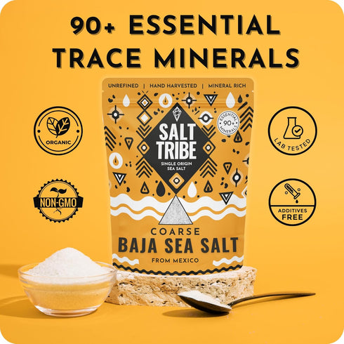 90+ (8 Salt Tribe | Baja Sea Salt Natural Grain for Grinder | Trace Minerals for Hydration Support | Sal Organica |