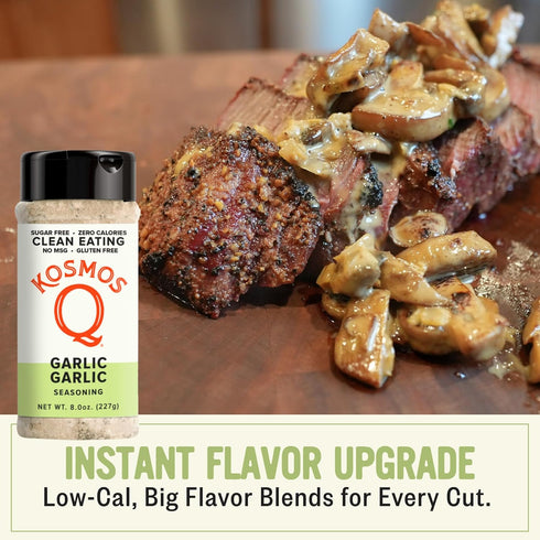 8 Oz Kosmos Q Garlic Seasoning, Roasted Garlic Spice Mix for Chicken, Beef, Veggies & Pasta, All-Natural, Sugar-Free