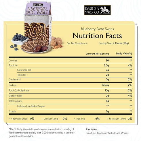 3 Pack 6 oz Darious Snack Co VEGAN and PALEO Blueberry Date Swirls for Delicious BreakFast, Slightly Sweet and Savory