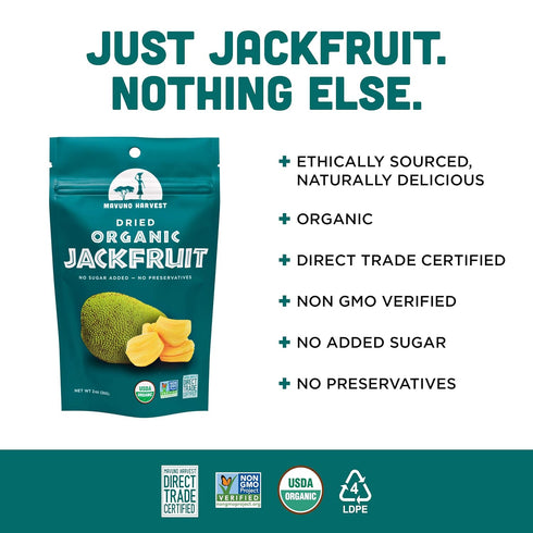 Mavuno Harvest Jackfruit Dried Fruit Snacks, Organic Dried Jackfruit Chips, Gluten Free, 2 Ounce, Pack of 3