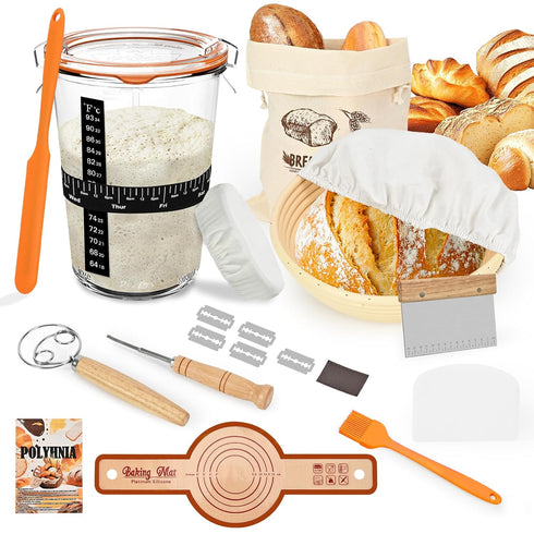 POLYHNIA Sourdough Starter Kit, Sourdough Bread Baking Supplies, 9''Banneton Bread Proofing Basket with