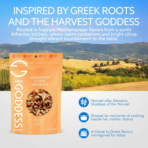 100% 10oz (3-Pack) Greek Goddess Gourmet Cardamom Citrus Granola with Almonds, Pumpkin Seeds, Wildflower Honey, Orange