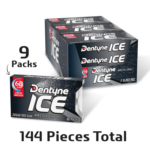 Dentyne Ice Arctic Chill Sugar-Free Chewing Gum, 9 Packs of 16 Pieces (144 Total)