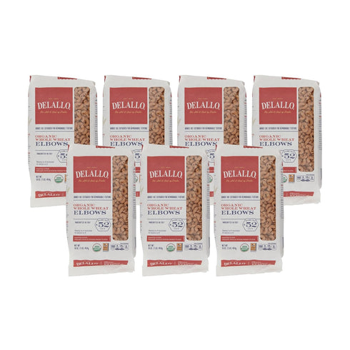DeLallo Whole Wheat Elbow Macaroni Pasta, 1 Pound Bag, 7 Pack, 100%