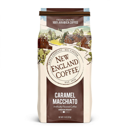 New England Coffee Caramel Macchiato Medium Roast Ground Coffee, 11oz Bag (Pack