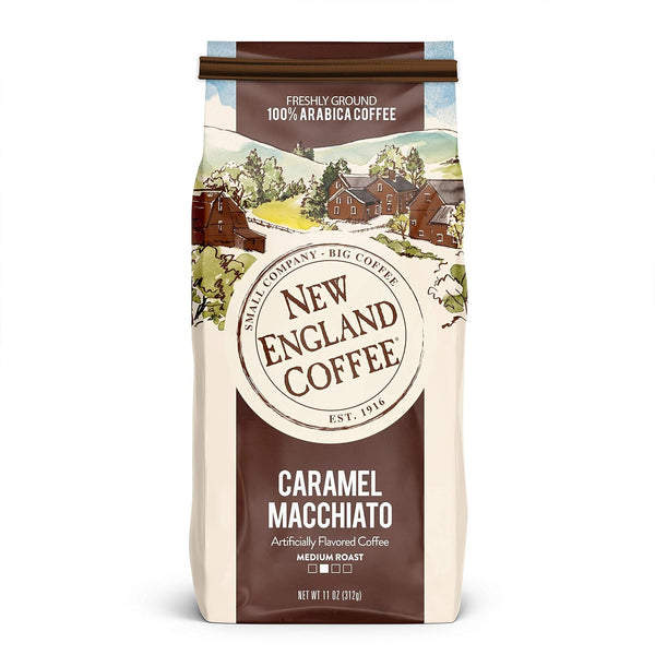 New England Coffee Caramel Macchiato Medium Roast Ground Coffee, 11oz Bag (Pack