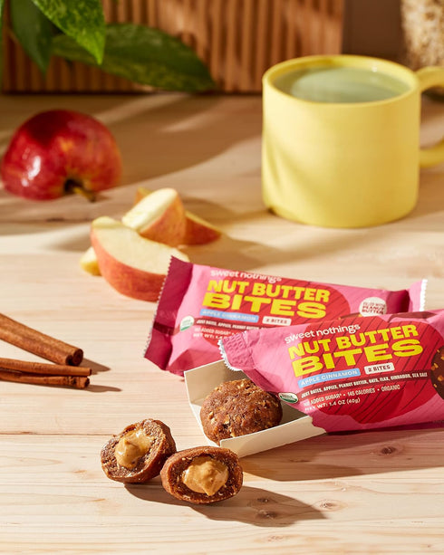 2 Pack 7 Sweet Nothings, Superfood Nut Butter Bites Organic Snack, Apple Cinnamon with Peanut Butter, Bite - No Added