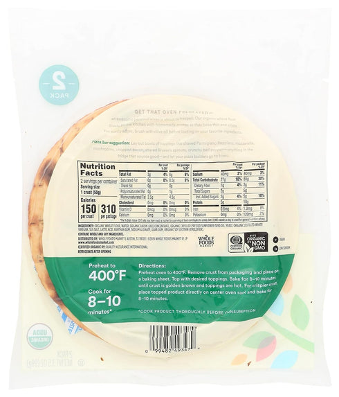 365 by Whole Foods Market 7 Inch, 2 Count, 3.5 , Organic Rustic White Pizza Crusts, Ounce