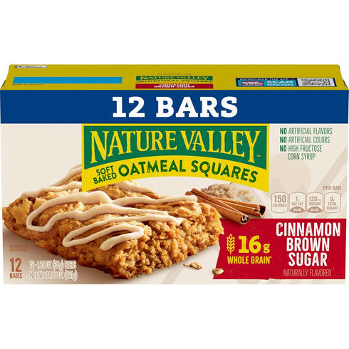 12 14.88 oz Nature Valley Soft Baked Oatmeal Squares, Cinnamon Brown Sugar, Bars
